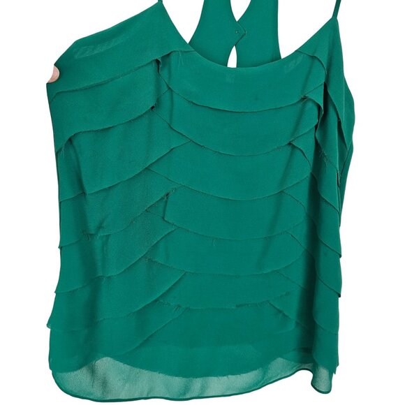 Festive Holiday Christmas Party Y2K Layer Tier Raw Edge Sheer Top Taroo Green SM - Picture 3 of 14